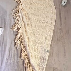Cream Knit Fringe bikini cover up